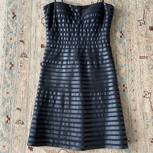 Aidan Mattox black striped leather mesh strapless dress 0